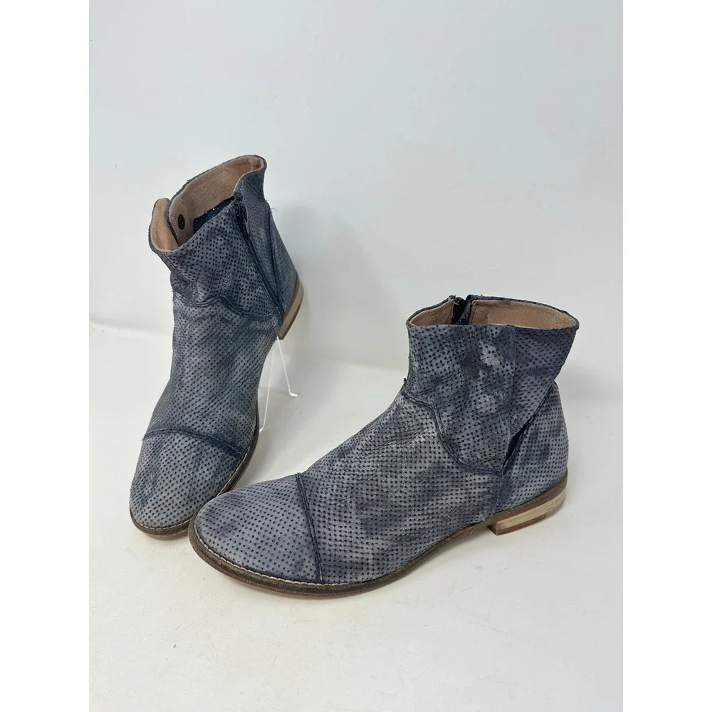 Free People Shadow Lark Ankle Bootie Leather Grey Blue 38 / US Womens 8